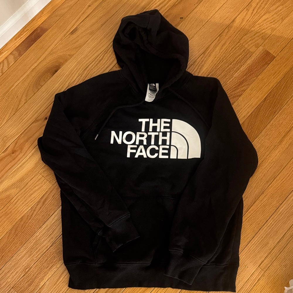 The North Face Black Hoodie with Large White Logo